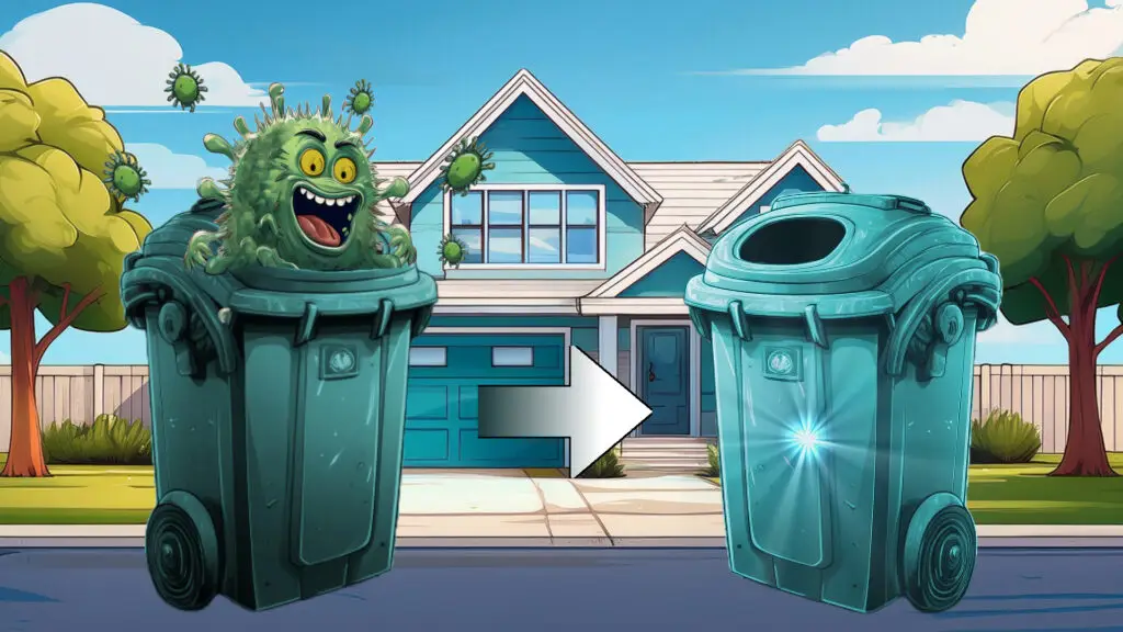 Before and After garbage can cleaning, defeat germs in your garbage bin